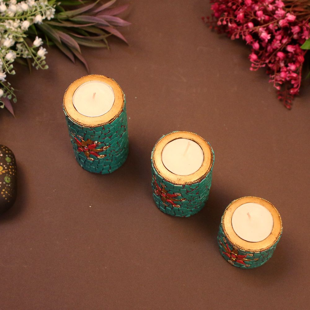 Handicraft Wooden Candle Set Of 3