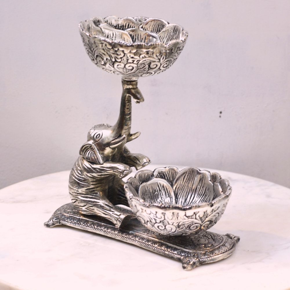 Metal Elephant With 2 Bowl