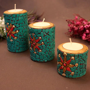 Handicraft Wooden Candle Set Of 3