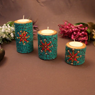 Handicraft Wooden Candle Set Of 3