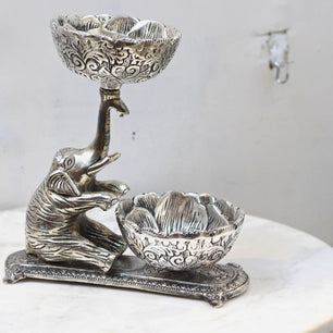 Metal Elephant With 2 Bowl