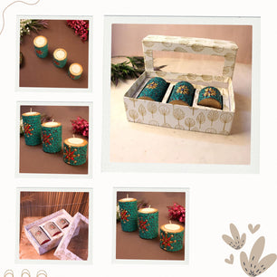 Handicraft Wooden Candle Set Of 3